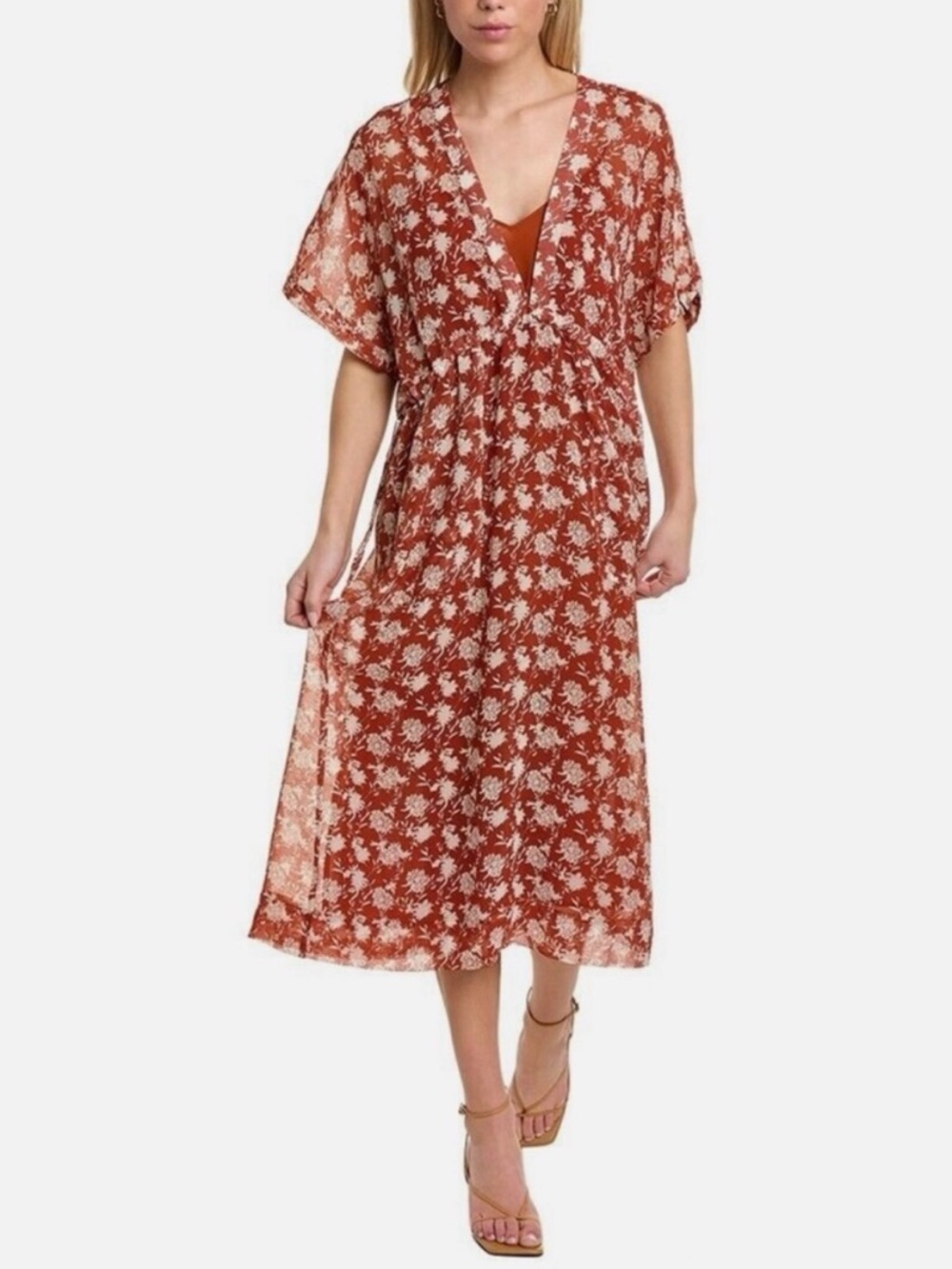 rag & bone Rust-Red Floral Sheer Midi Dress